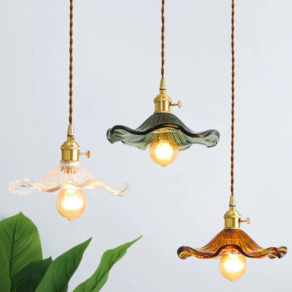 Hanglamp Glas E27 23cm Groen Messing Bloemvorm Eettafel Slaapkamer Retro Verlichting Vintage Hanglamp