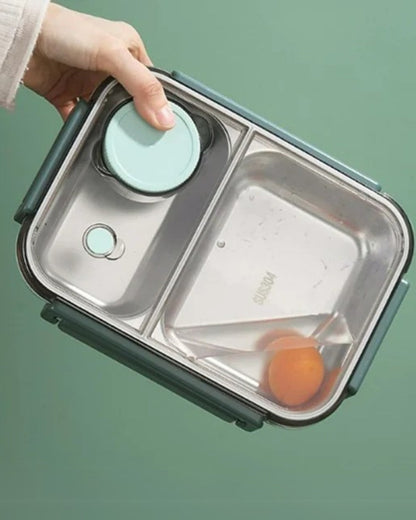 Geïsoleerde Lunchbox met Compartimenten - Warmhoudbakje voor Onderweg Groen Rood Blauw 2 of 3 Vakken - Premium Maaltijdcontainer Werk School Picknick