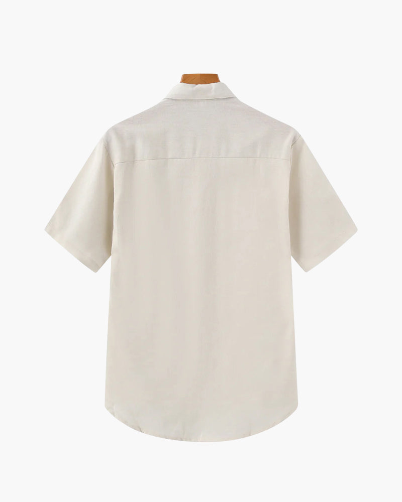 Linnen Poloshirt voor Heren Zomer met Borstzak Korte Mouw