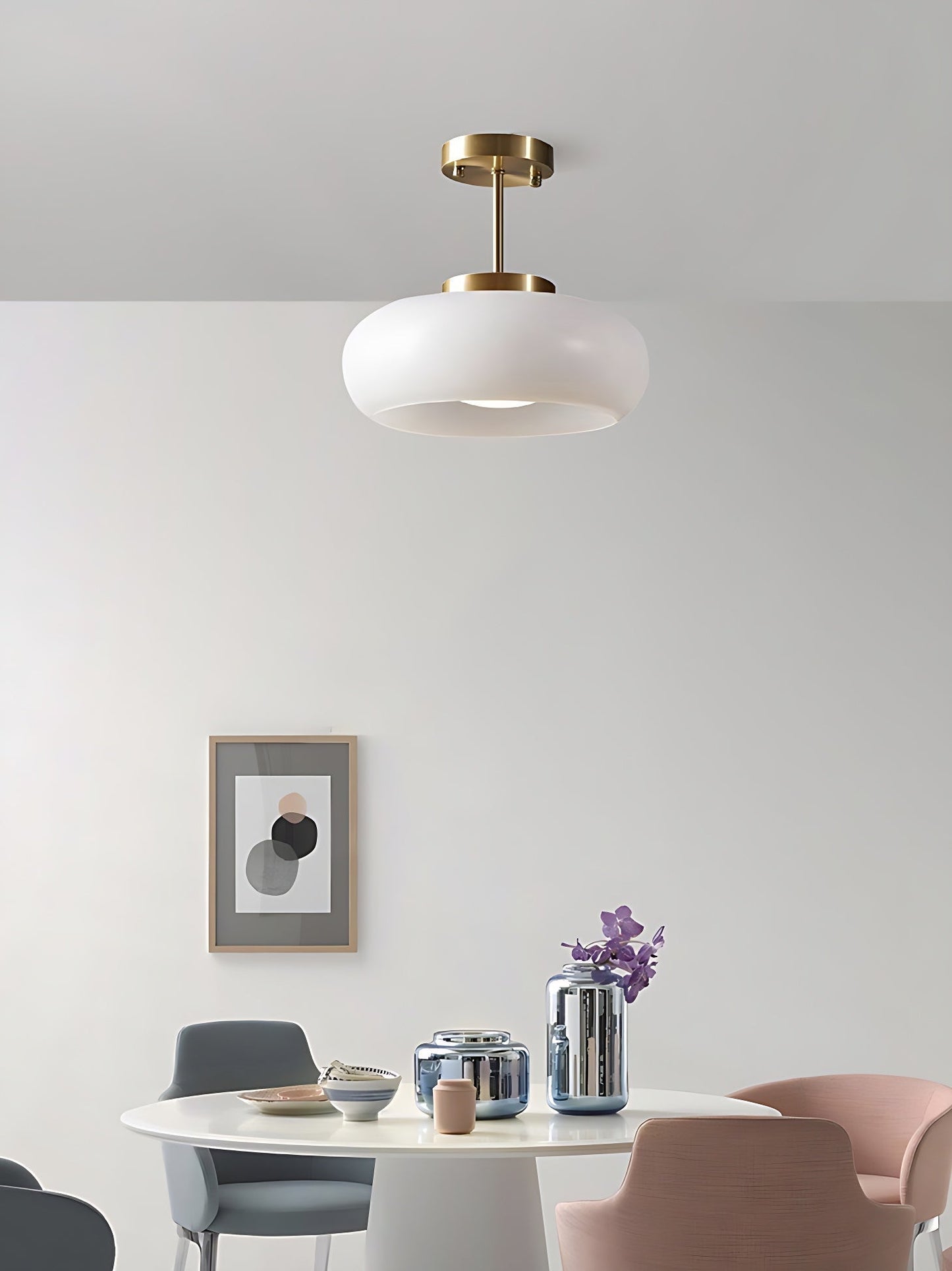 Plafondlamp Glazen Schijf Bauhaus Design Messing of Chroom Oranjegeel of Wit Glas Retro Stijlvolle Verlichting