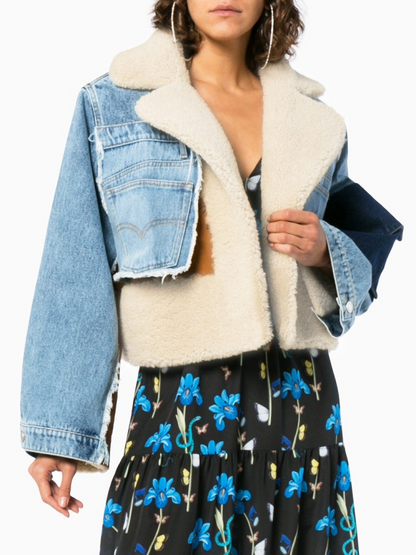 Denim Sherpa Jas Kort Warm Fleece Binnenwerk - StudioMarella