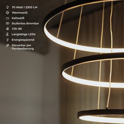 LED Hanglamp Ringen 70-55-40cm Dimbaar Aluminium Design