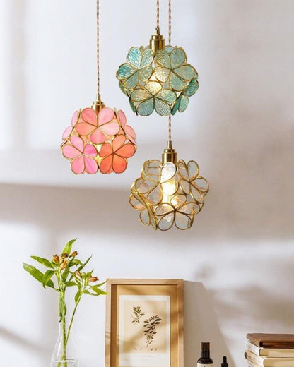 Handgemaakte Hanglamp met Acryl Bloem en IJzeren Frame Transparant Roze Blauw Beige voor Eetkamer Woonkamer Slaapkamer