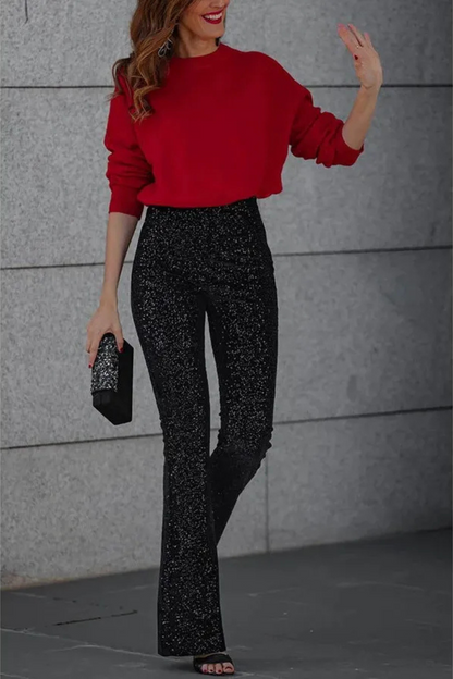 Vrouwelijke Flared Broek Glitter Feestje Kleding Pailletten