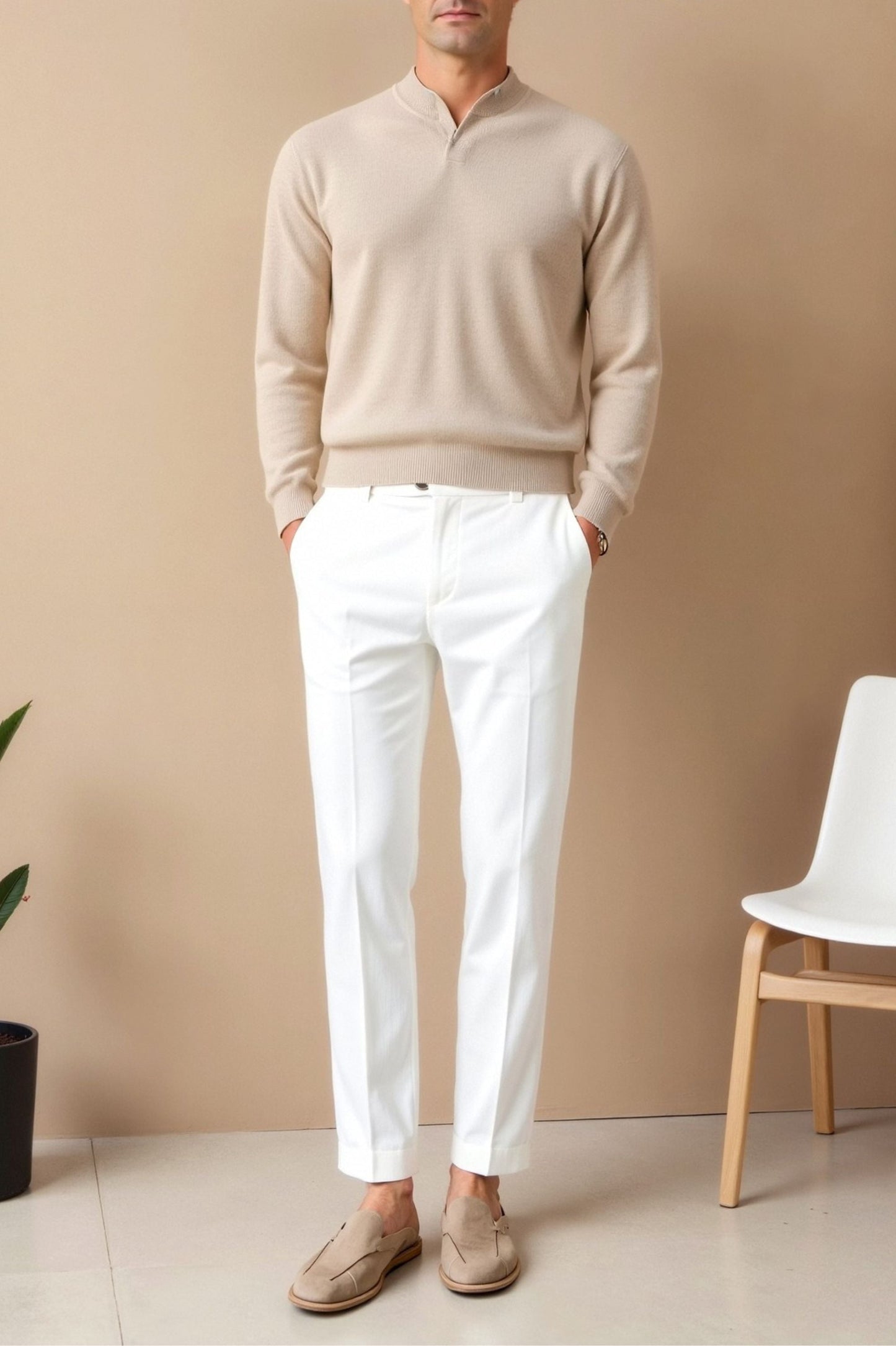 Witte Chino Broek Heren Slim Fit Moderne Stijl