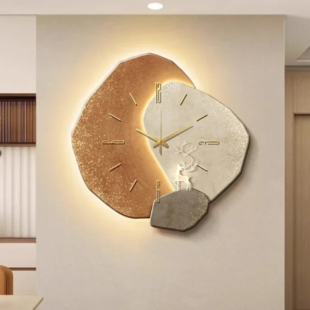 Houten Wandklok met LED-Verlichting – Warm Design voor Woonkamer en Slaapkamer