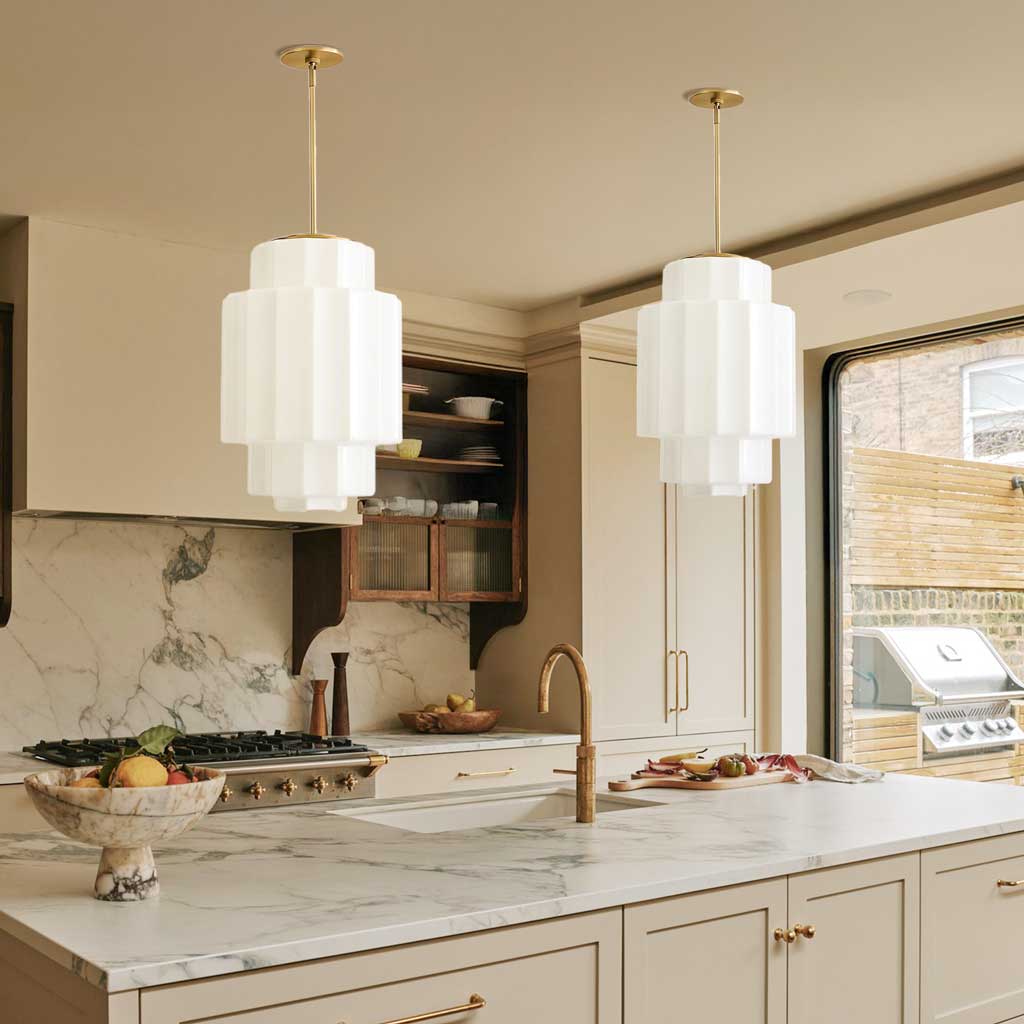 Gelaagde Opaalglas Hanglamp met Antiek Messing Antieke Nostalgische Vintage Verlichting Eetkamer Keukeneiland Entree