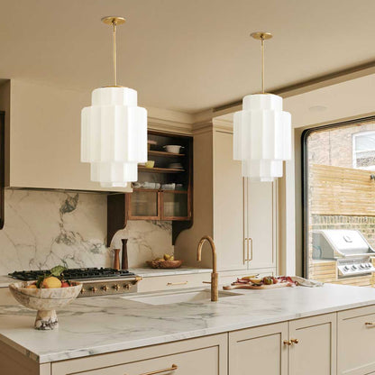 Gelaagde Opaalglas Hanglamp met Antiek Messing Antieke Nostalgische Vintage Verlichting Eetkamer Keukeneiland Entree