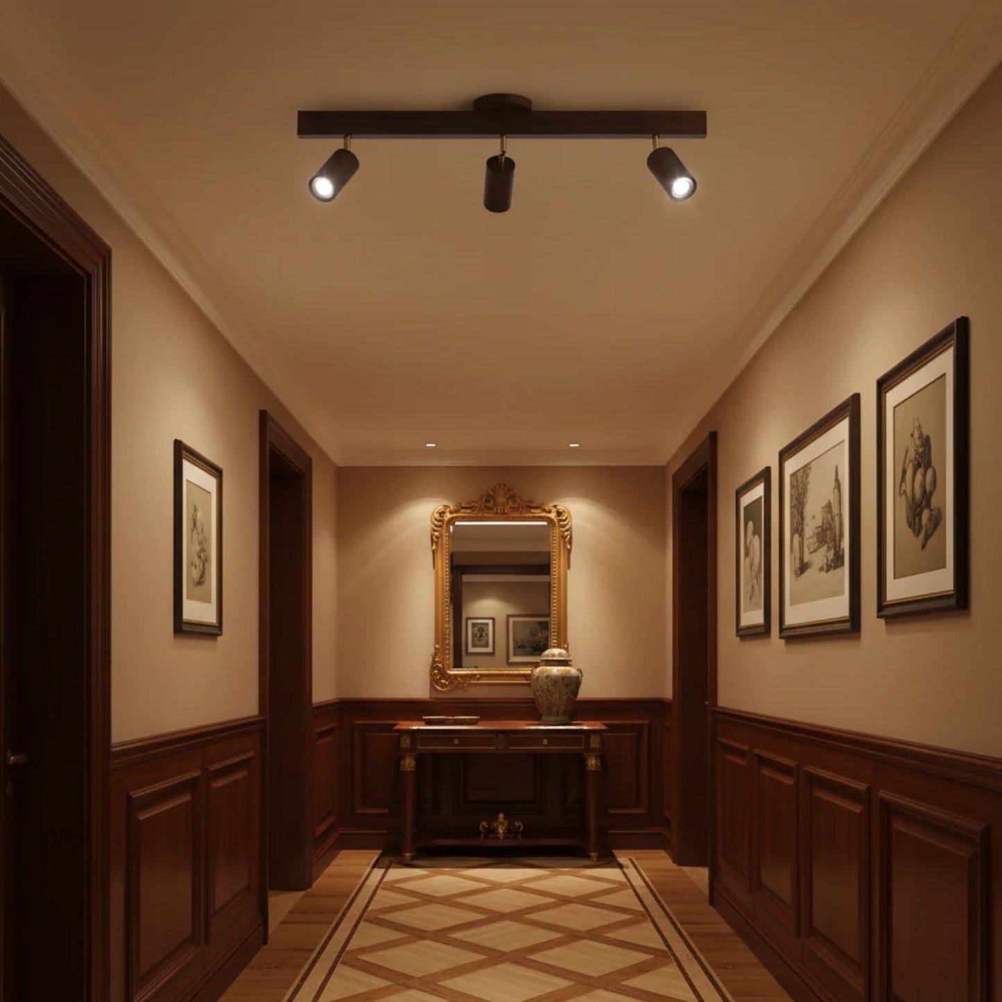 Houten Track Plafondlamp LED Houtlook Goud Verstelbare Spots Woonkamer Keuken Hal Scandinavisch Modern