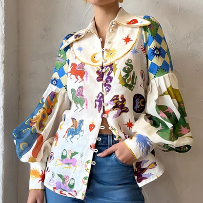 Vrouwelijke Top met Kleurrijke Print en Leuke Ontwerp