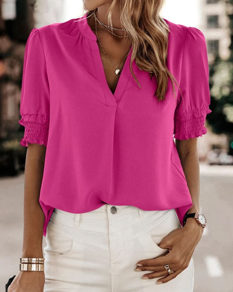 V-hals Blouse Korte Mouwen Zomerjurk voor Vrouw - StudioMarella