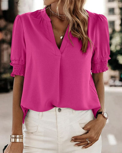V-hals Blouse Korte Mouwen Zomerjurk voor Vrouw - StudioMarella