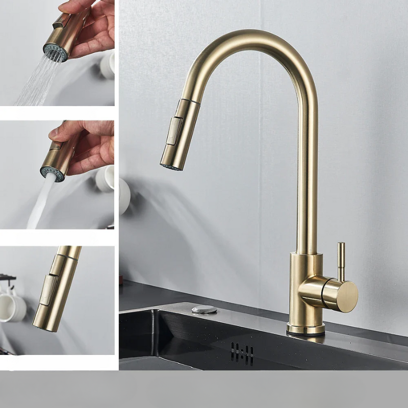 Flexibele Keukenkraan met Uittrekbare Sproeikop – Geborsteld Staal Design