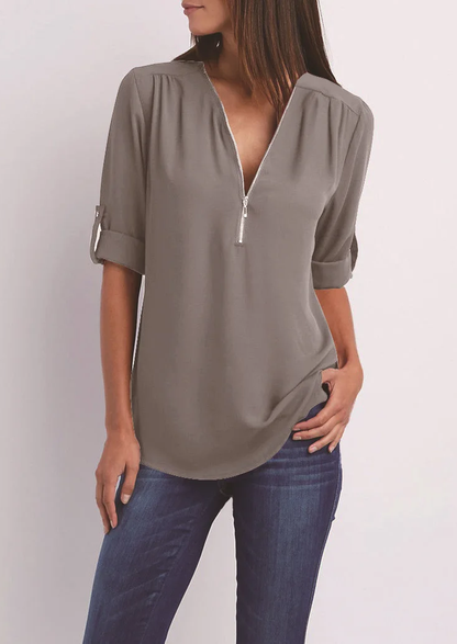 Vrouwelijke Blouse Elegante met Rits van Poliestere en Spandex - StudioMarella