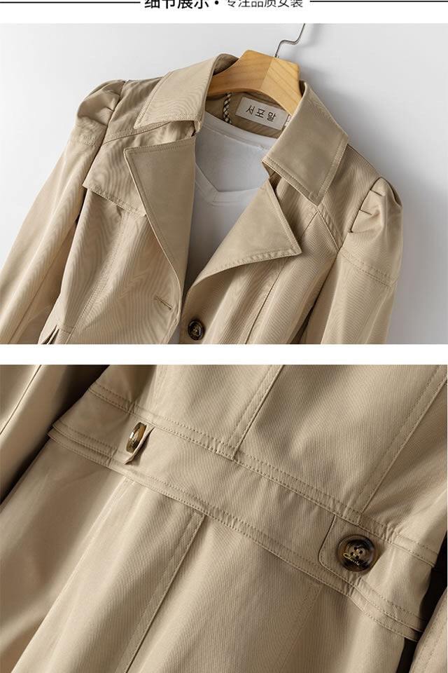 Dames Trenchcoat Klassiek Halflang Met Knopen