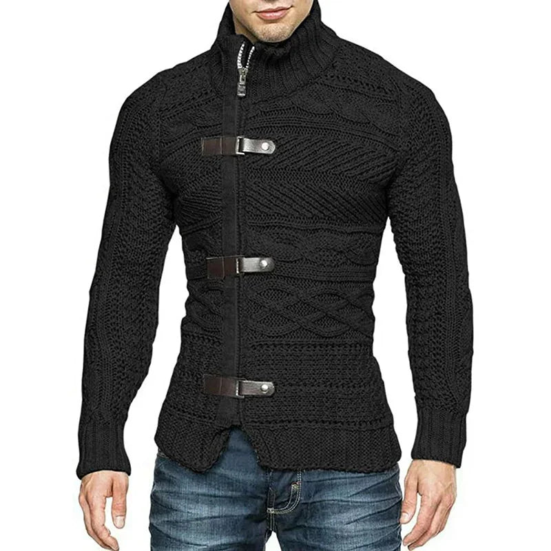Gebreid Vest met Leren Details voor Heren