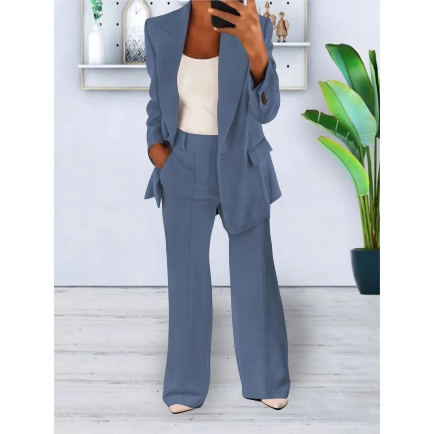 Luxe Blazer Broek Set met Zakken Loose Fit Dames