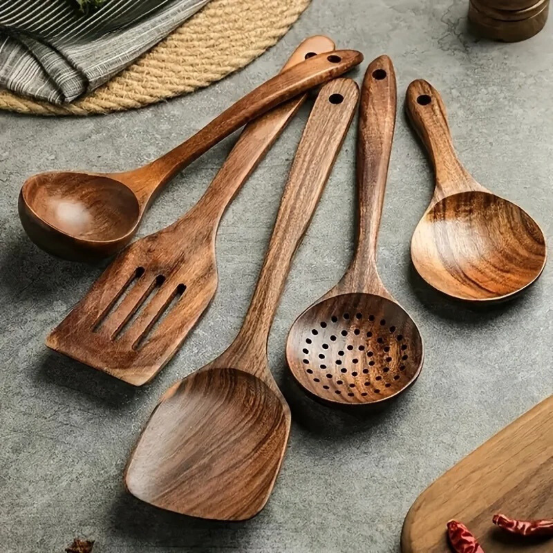 Keukengereedschap Walnouthout Naturlijk Set Spatel Lepel Kookgerei Houten Keuken Premium