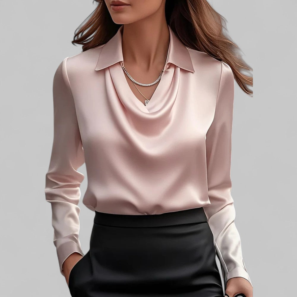 Dames Blouse Lange Mouwen Gedrapeerde Hals Klassiek