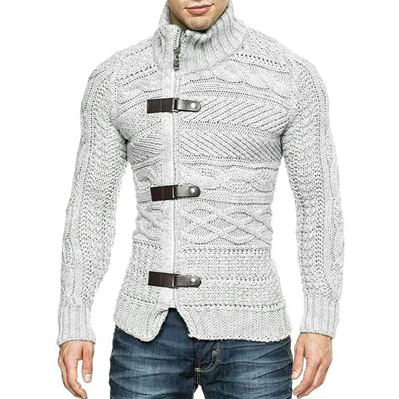 Gebreid Vest met Leren Details voor Heren