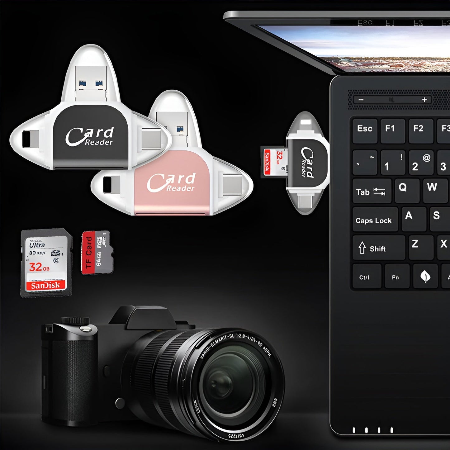 Kaartlezer 4 In 1 USB C Lightning SD Micro SD USB 3.0