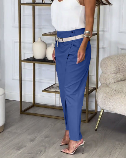 Dames Broek Hoge Taille Slim Fit Elegante Stijl