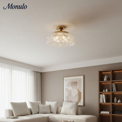 Geribbelde Glazen Plafondlamp met Metalen Armatuur – Minimalistische Verlichting voor Slaapkamer en Gang