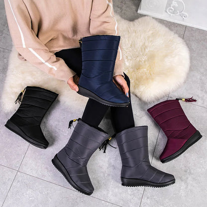 Gevoerde Waterdichte Winterlaarzen Dames met Antislipzool – Warme Polyester Snowboots voor Brede Voeten