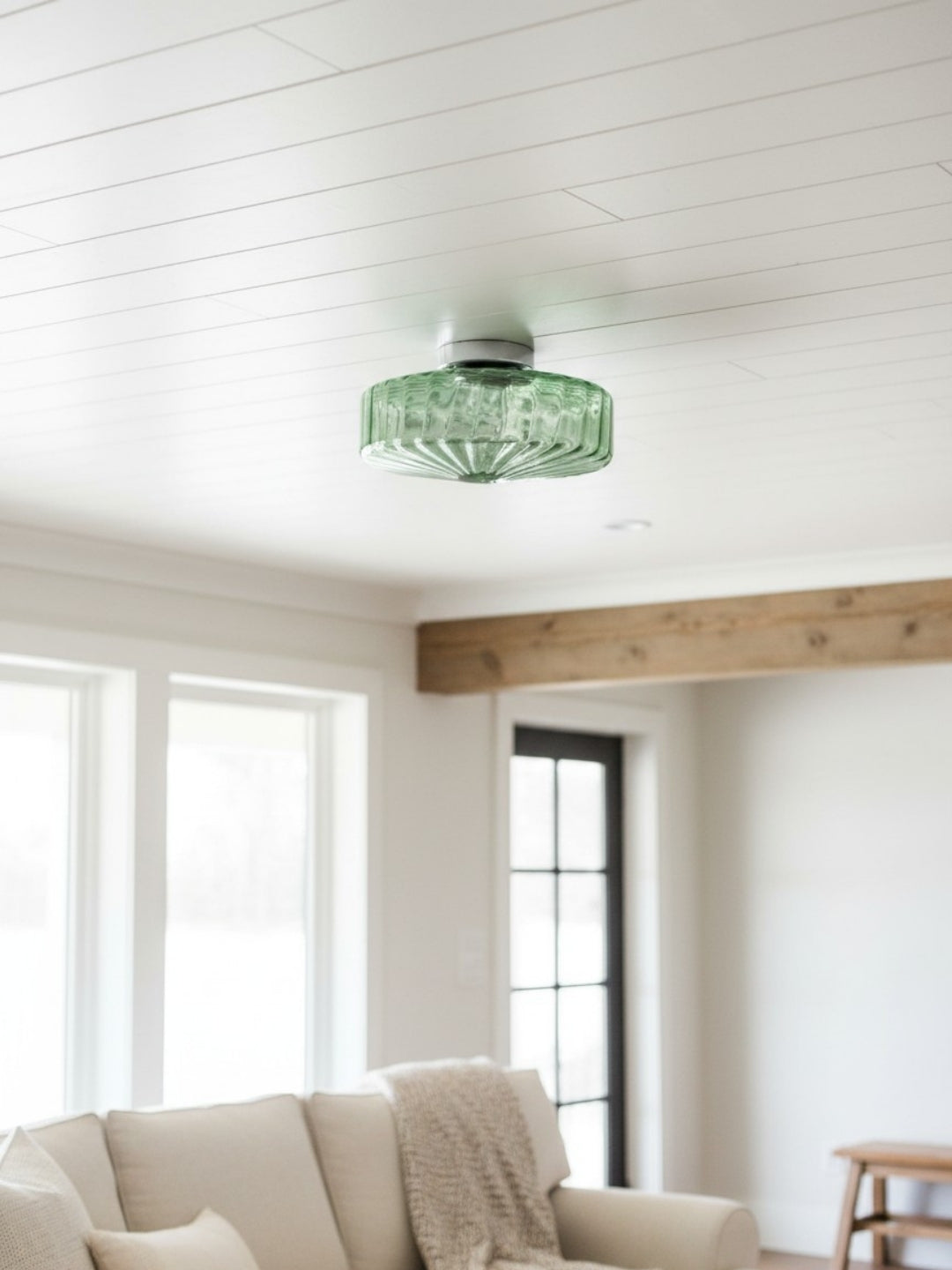 Vintage Geribbeld Glazen Plafondlamp Groen – Klassieke Verlichting voor Eetkamer, Entree & Gang