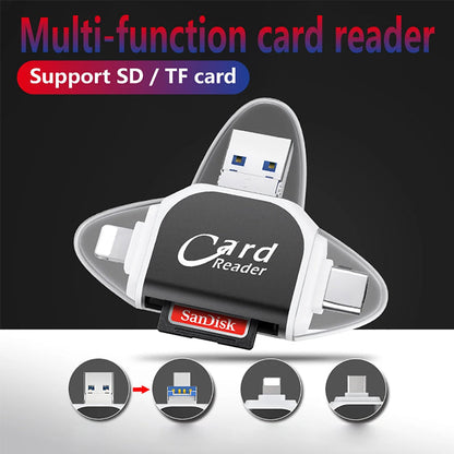Kaartlezer 4 In 1 USB C Lightning SD Micro SD USB 3.0