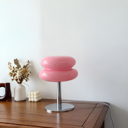 Venice Macaron Paddenstoel Tafellamp – Design Glazen Koepel met IJzeren Voet – Decoratieve Verlichting voor Slaapkamer Woonkamer – Ø18×28cm