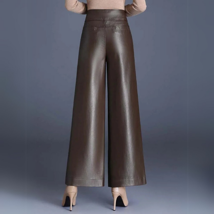 Damesbroek Imitatieleer Hoge Taille Wide Fit Comfortabel