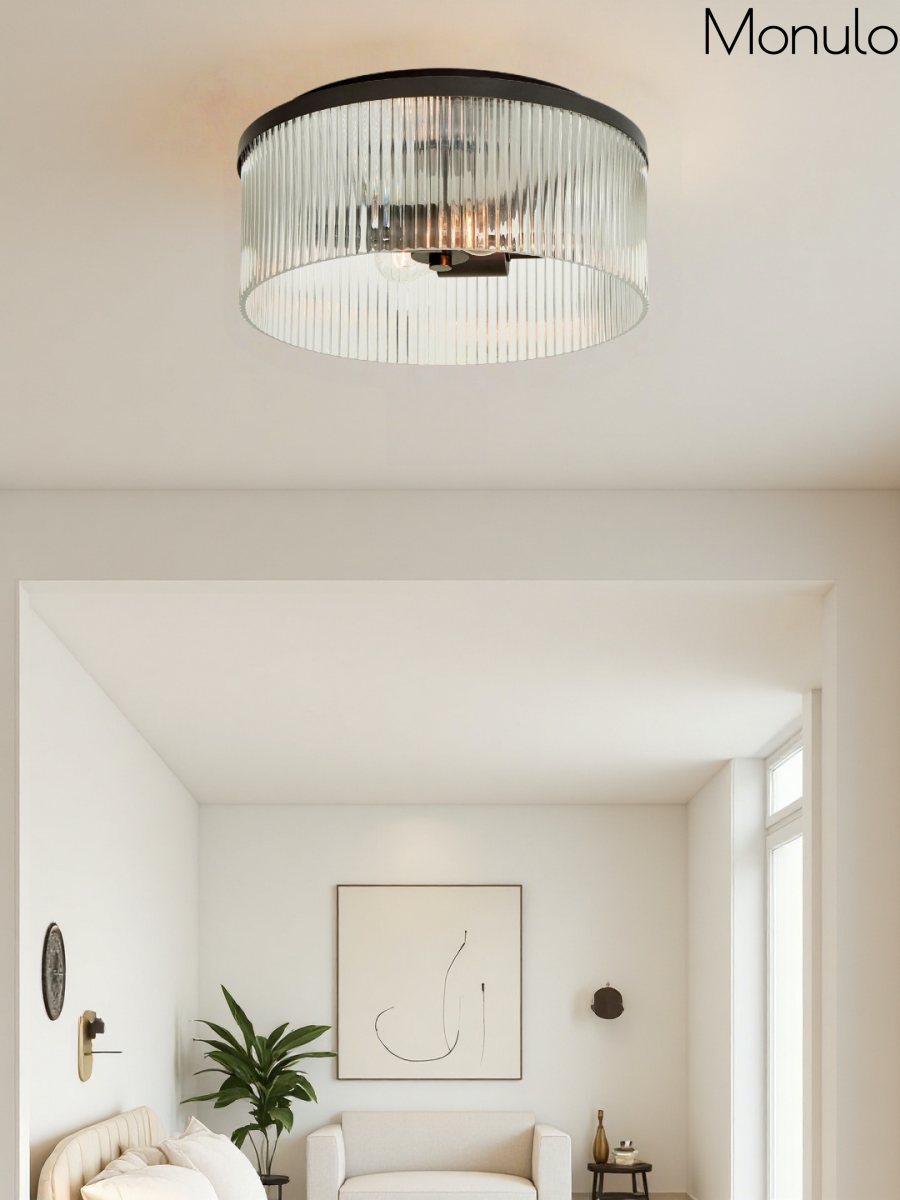 Geribbelde Glazen Plafondlamp Modern Laagbouw Ontwerp Slaapkamer Woonkamer Gang