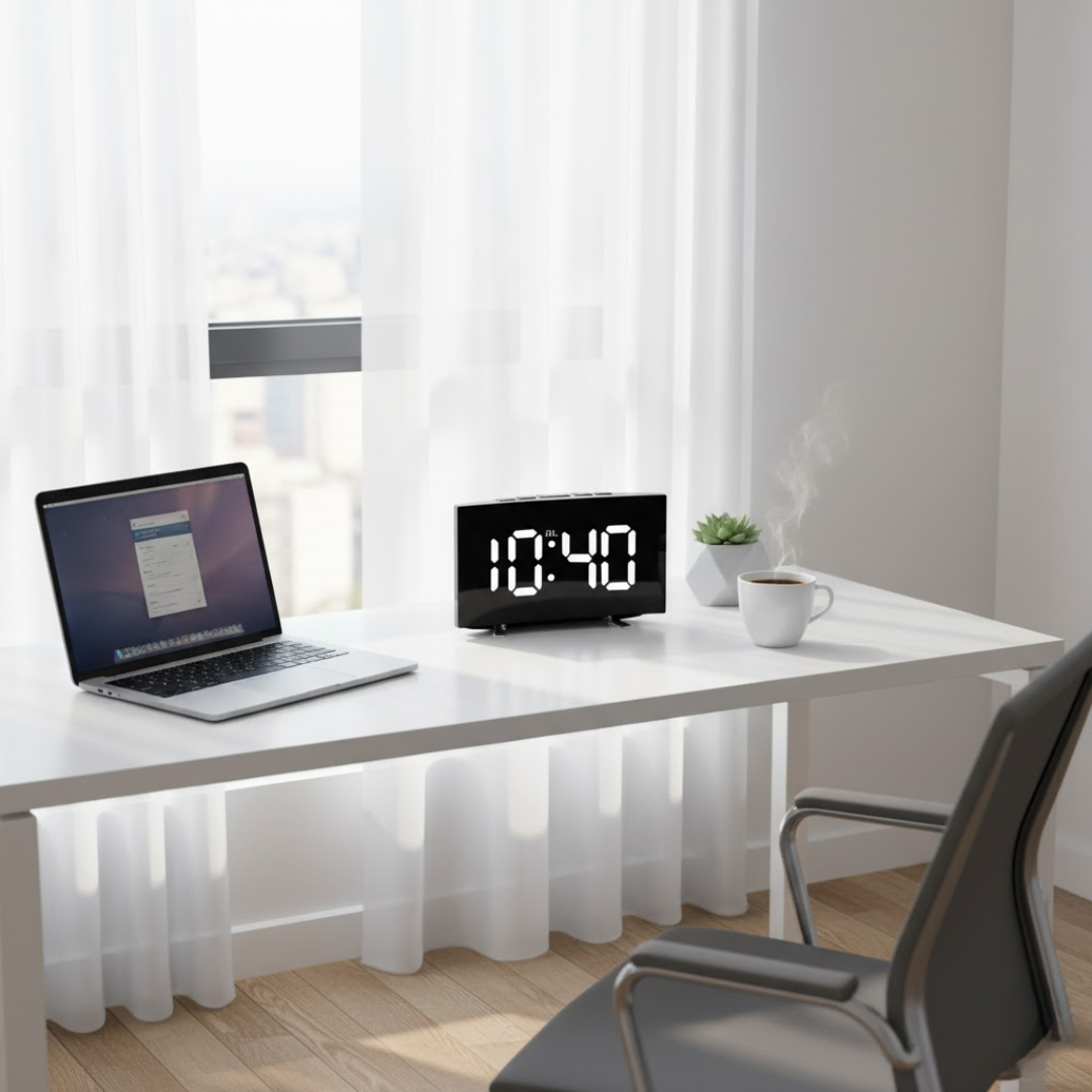 Digitale LED Wekker met Gebogen Display – Automatische Lichtregeling & Groot Scherm