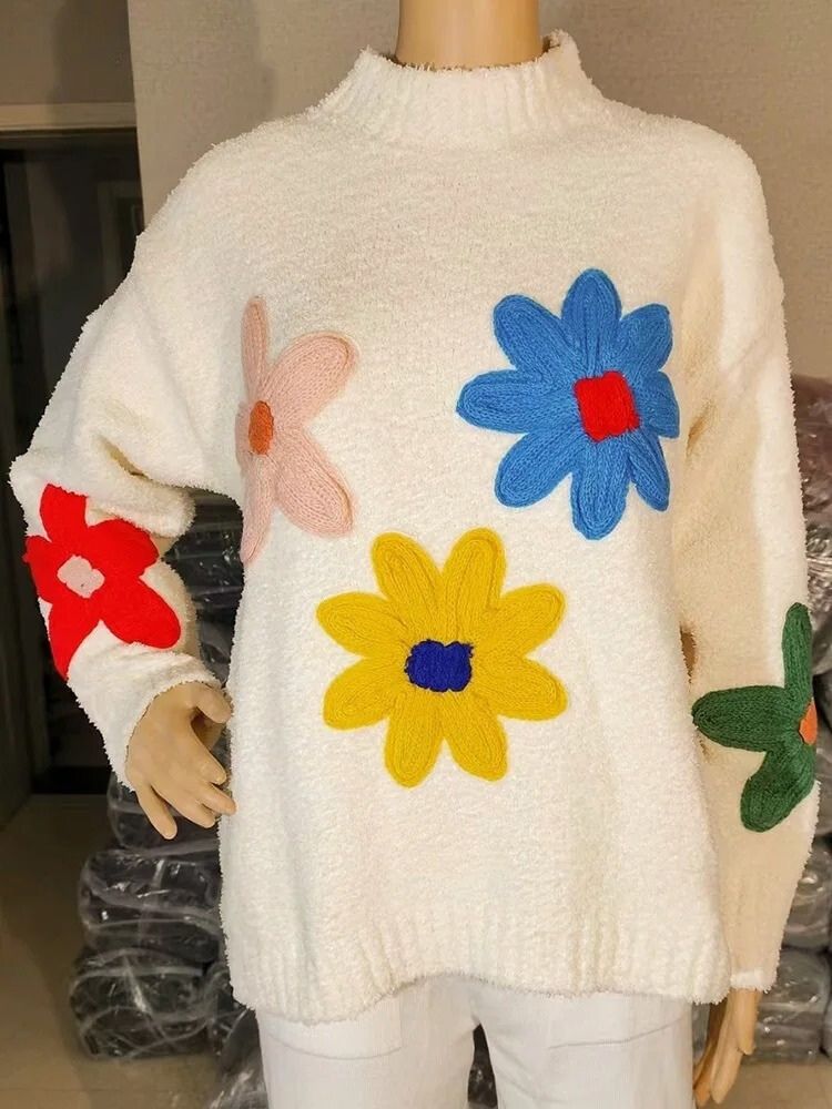 Dames Trui Bloemenprint Gebreid Warm
