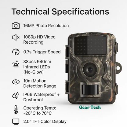 Wildlife Bewegingscamera met Nachtzicht 16MP 1080p voor Tuin Natuurfotografie Waterdicht IP66