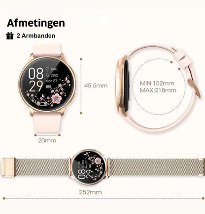 Smartwatch Dames met Hartslagmeter en Belfunctie — Fitness Tracker Bluetooth Stappenteller Slaapmonitoring Bloedzuurstofmeting