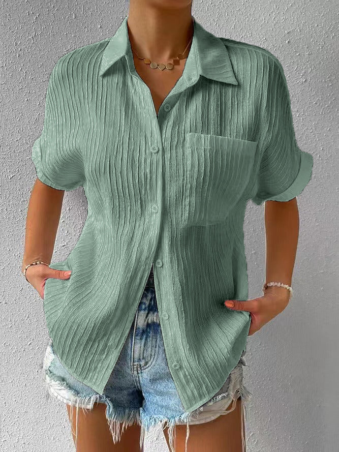 Dames Blouse Losse Pasvorm met Borstzak en Vrouwelijke Stijl