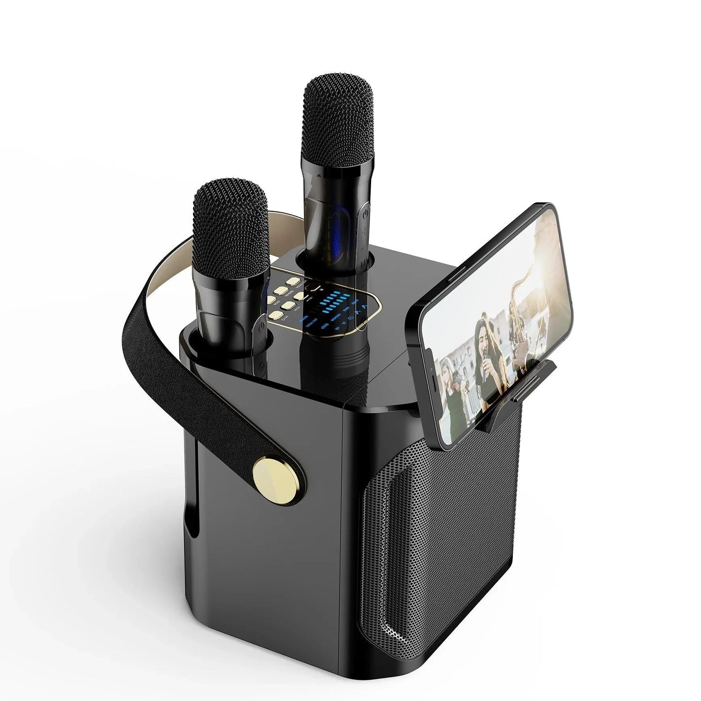 Draadloze Karaoke Luidspreker met Dubbele Microfoons Zwart Wit 360° Surround Geluid 8 Uur Accu Bluetooth 5.0 Subwoofer Draagbaar Muzieksysteem voor Feesten