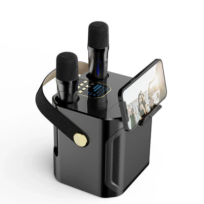 Draadloze Karaoke Luidspreker met Dubbele Microfoons Zwart Wit 360° Surround Geluid 8 Uur Accu Bluetooth 5.0 Subwoofer Draagbaar Muzieksysteem voor Feesten