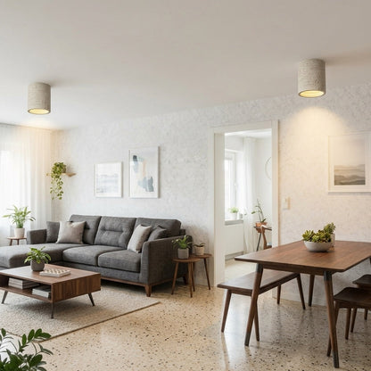Cilindrische plafondlamp van travertijn – LED verlichting voor moderne interieurs