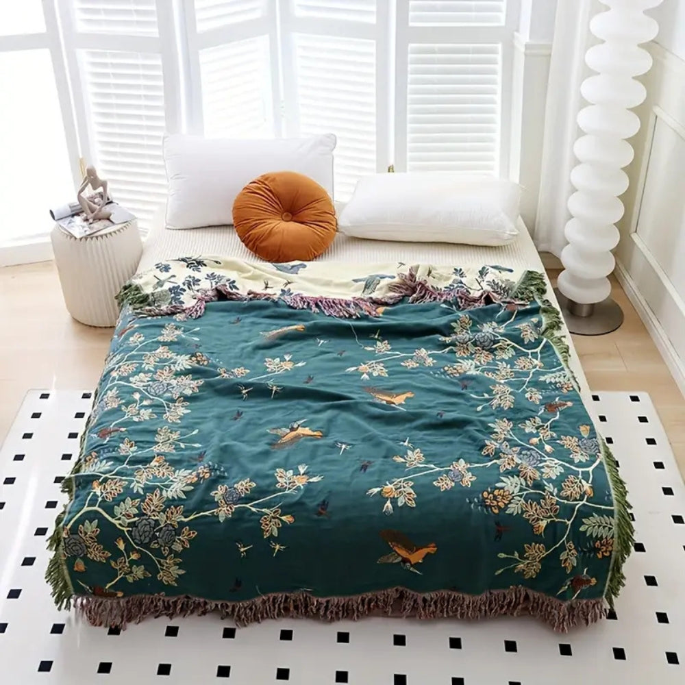 Meerlaagse Gazen Katoenen Plaid met Kwasten en Jacquardpatroon voor Bed en Bank