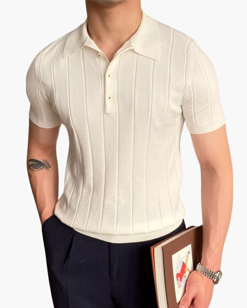 Heren Poloshirt Slim Fit Ribbel Gebreid Design - StudioMarella