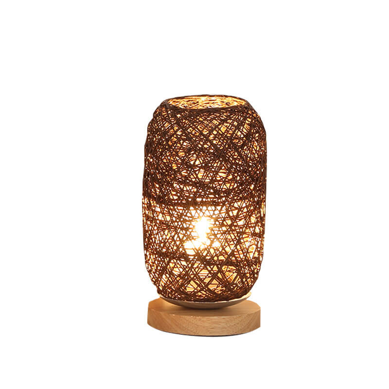 Scandinavische Tafellamp met Natuurlijke Rotan & Houtafwerking Japandi-Stijl
