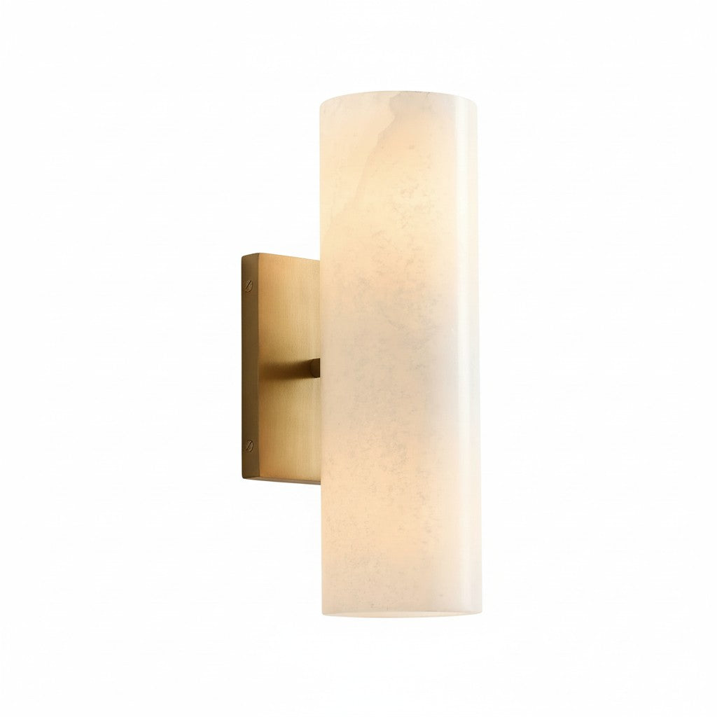 Cilindervormige wandlamp met natuurlijk albast of geribde glazen kap Brons Nikkel Messing