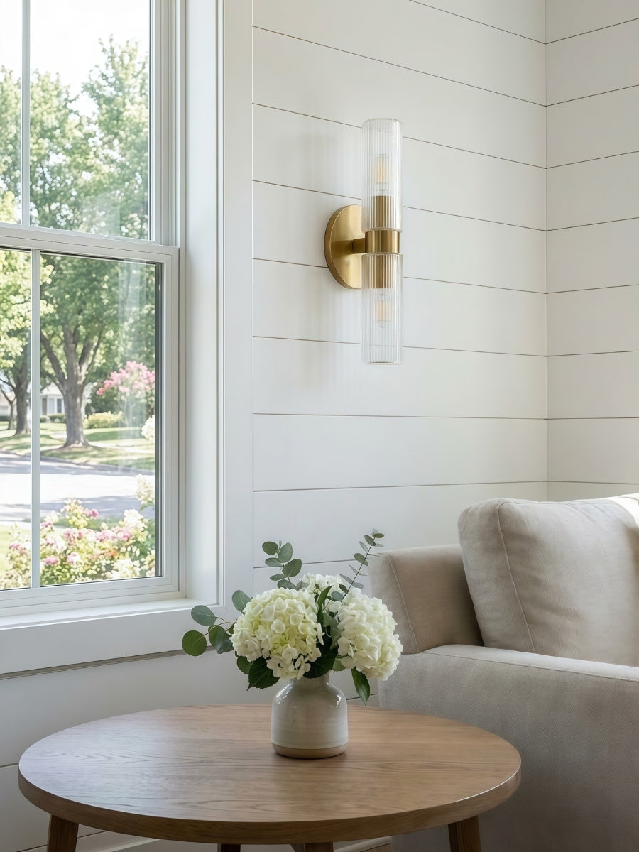 Wandlamp met dubbele geribbelde glazen buizen – hedendaagse wandverlichting voor hal en entree