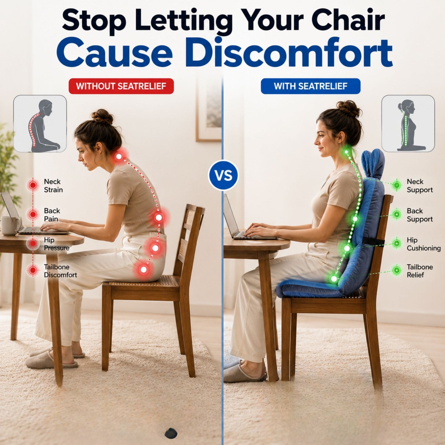 Ergonomisch Stuitkussen voor Pijnvrij Zitten – Memory Foam Zitondersteuning met Coccyx Relief