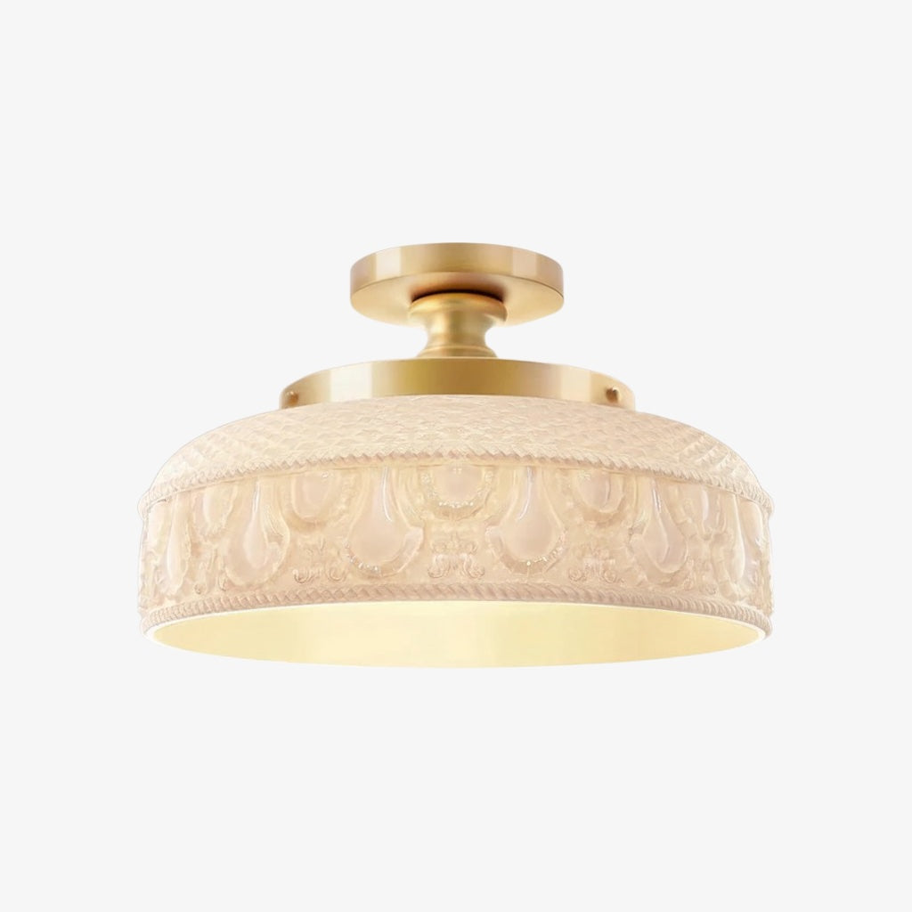 Geribbelde Glazen Plafondlamp met Metalen Armatuur – Minimalistische Verlichting voor Slaapkamer en Gang