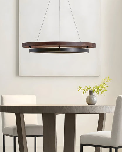 Houten Ringkroonluchter LED Ingebouwd Warm Wit Dimbaar Eetkamer Woonkamer Plafondlamp Modern Farmhouse