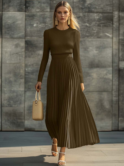 Dames Maxi Jurk met Gebreide Top en Geplooide Satijnen Rok
